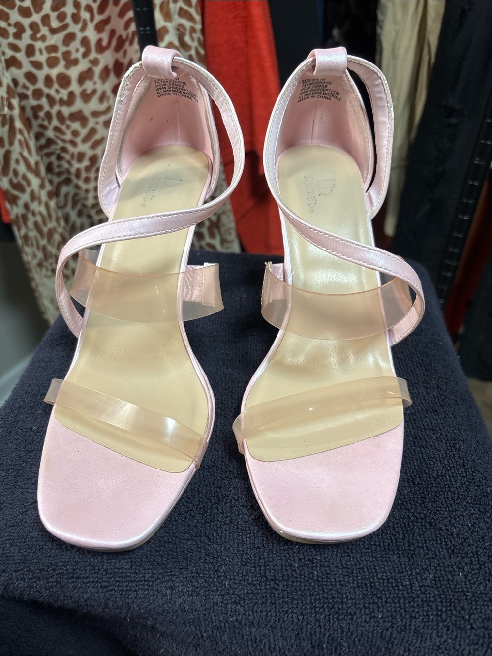 Strappy Pink Clear-Band Heeled Sandals